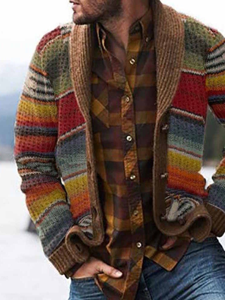 Camisola Masculina Com Botão De Cor Padrão Bloco De Peito Único