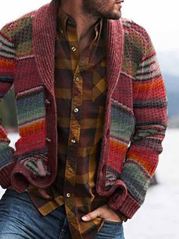 Camisola Masculina Com Botão De Cor Padrão Bloco De Peito Único