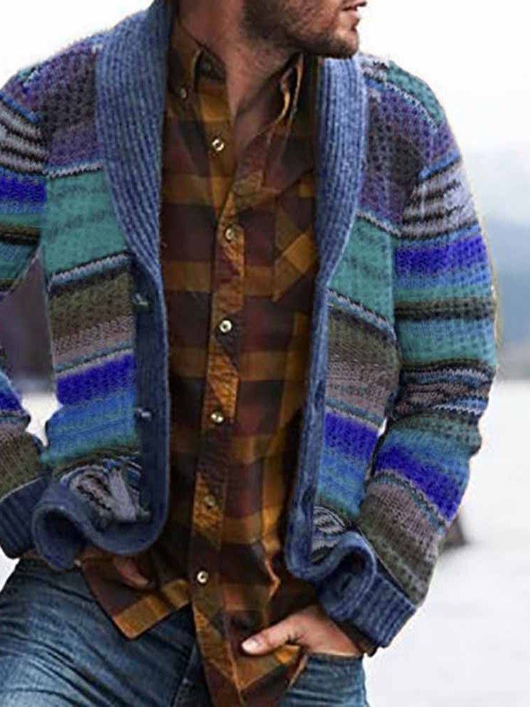 Camisola Masculina Com Botão De Cor Padrão Bloco De Peito Único