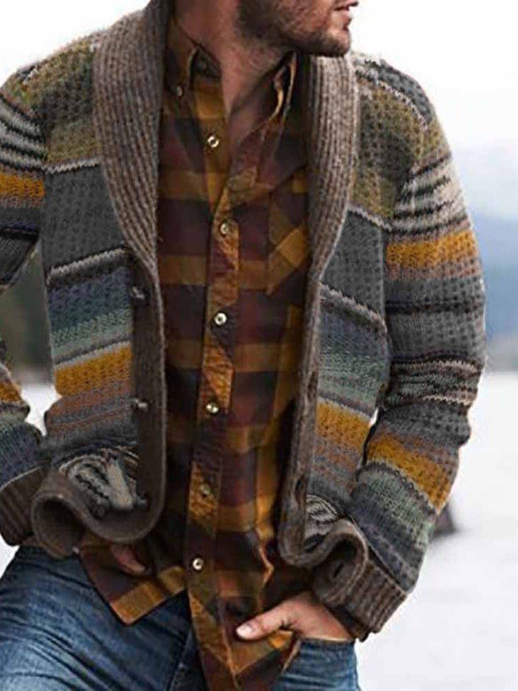 Camisola Masculina Com Botão De Cor Padrão Bloco De Peito Único