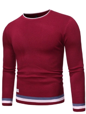 Camisola Masculina De Gola Redonda Padrão Cor Block Winter Slim