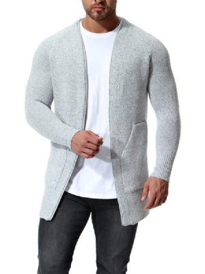 Cardigã Casual Masculino Liso E Magro Com Bolsos
