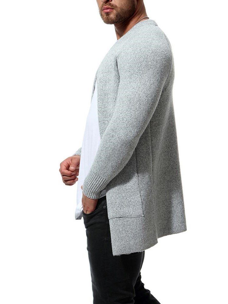 Cardigã Casual Masculino Liso E Magro Com Bolsos