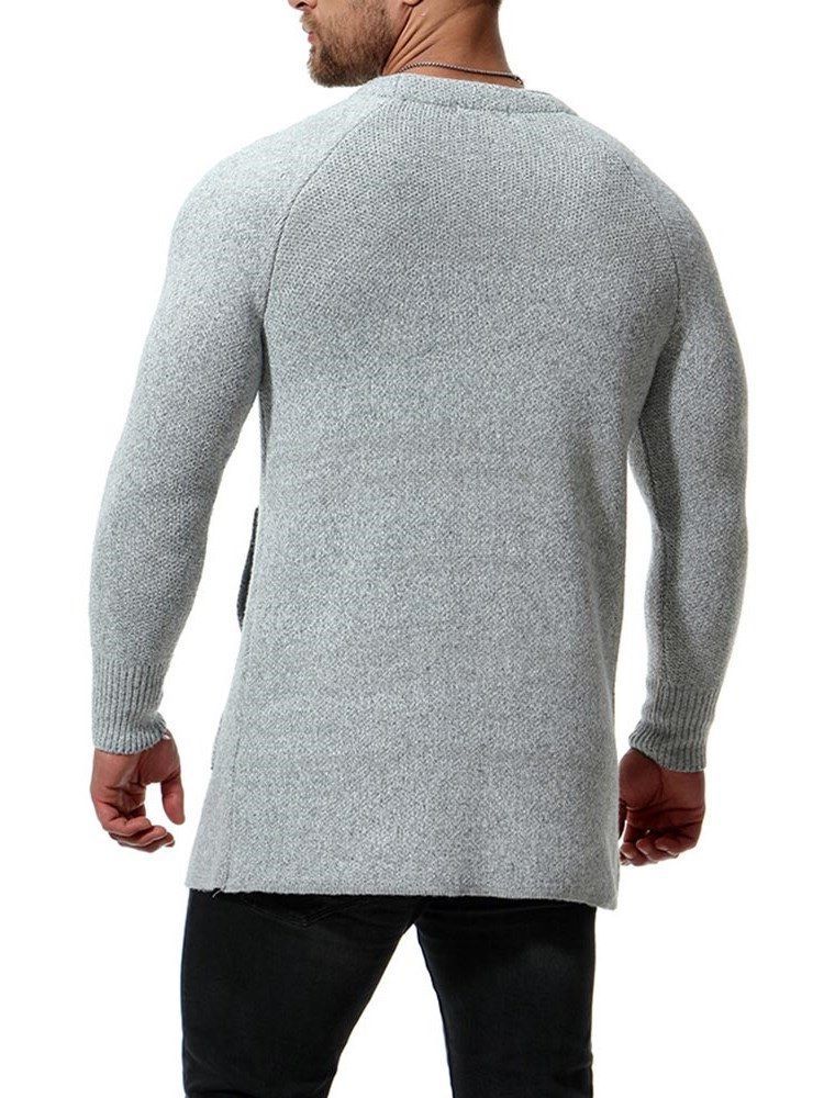 Cardigã Casual Masculino Liso E Magro Com Bolsos