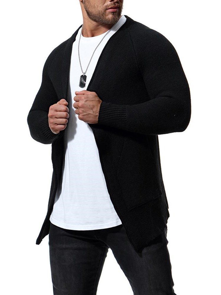 Cardigã Casual Masculino Liso E Magro Com Bolsos