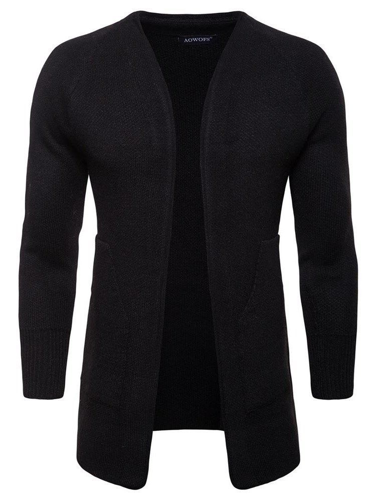 Cardigã Casual Masculino Liso E Magro Com Bolsos