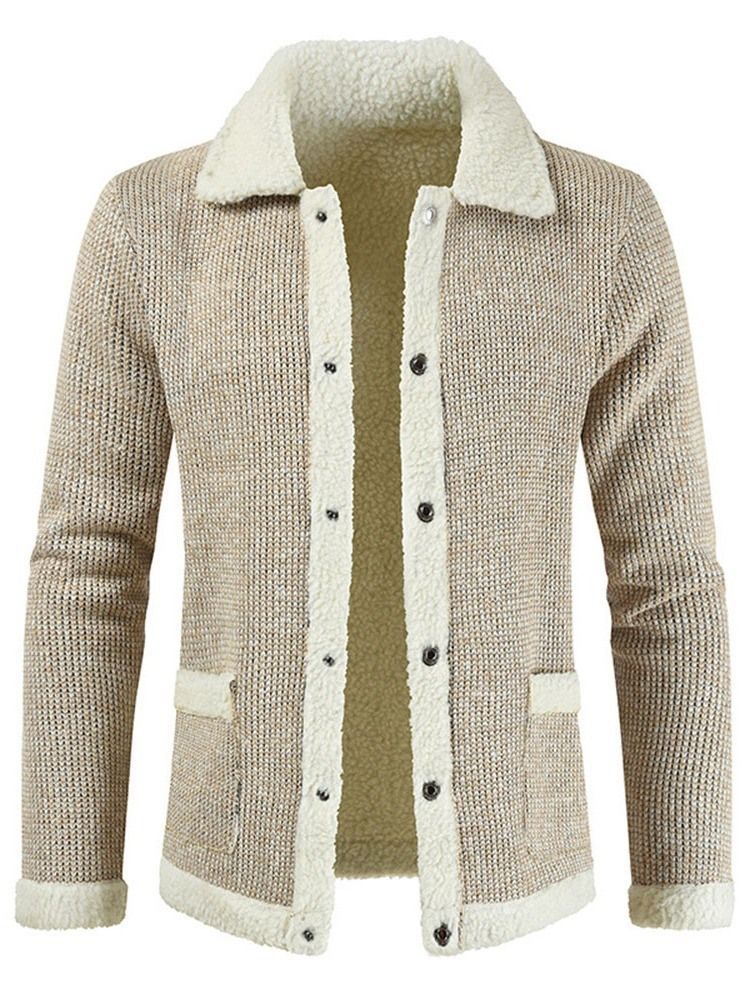 Casaco Masculino De Lapela Patchwork Padrão Suéter Fino