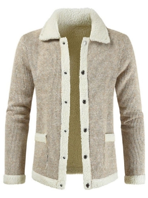 Casaco Masculino De Lapela Patchwork Padrão Suéter Fino