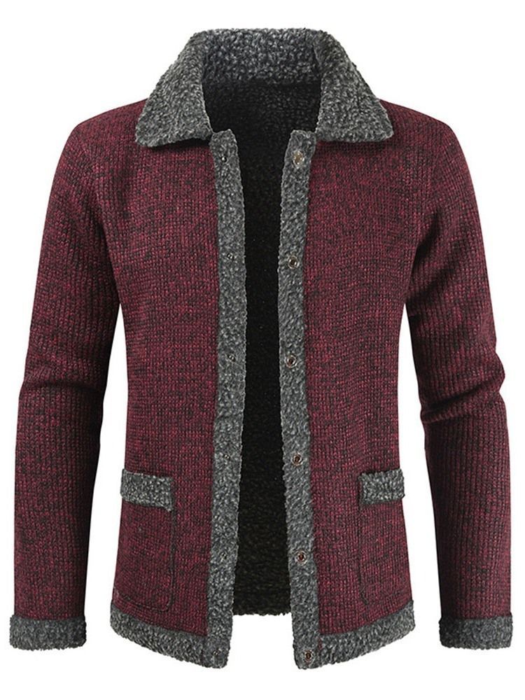 Casaco Masculino De Lapela Patchwork Padrão Suéter Fino