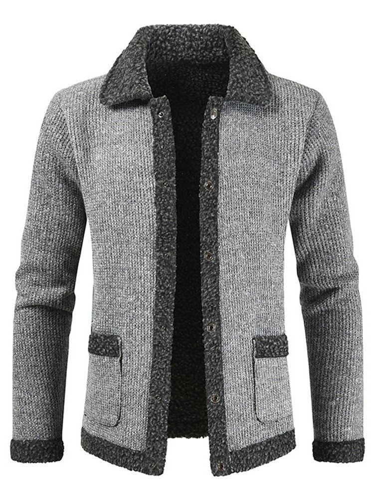 Casaco Masculino De Lapela Patchwork Padrão Suéter Fino