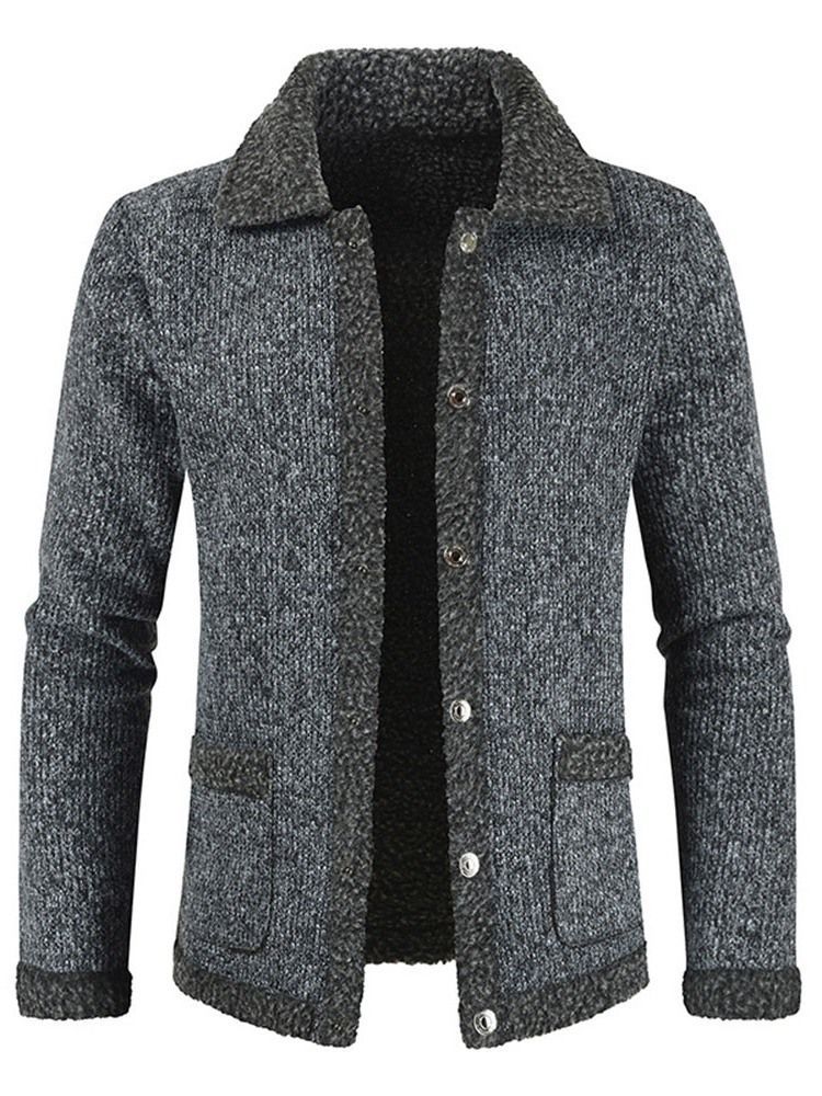 Casaco Masculino De Lapela Patchwork Padrão Suéter Fino