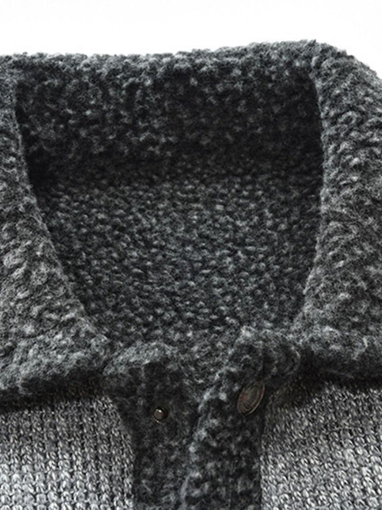 Casaco Masculino De Lapela Patchwork Padrão Suéter Fino