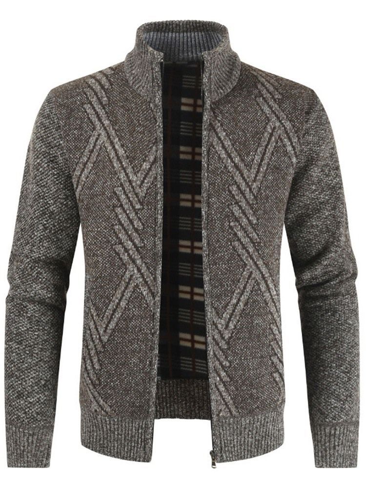 Casaco Masculino Stand Gola Patchwork Suéter Casual Fino Padrão