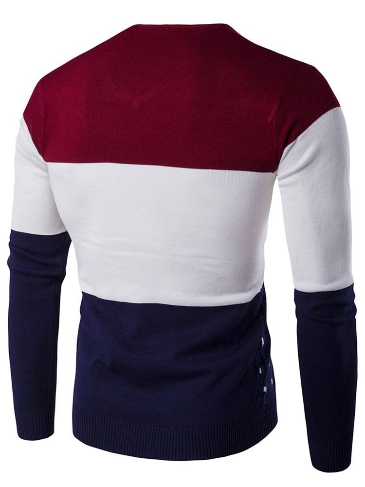 Color Block Exclusivo Suéter Slim Masculino Com Decote Em V
