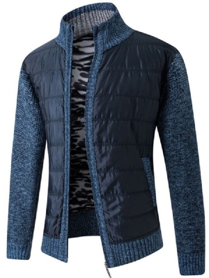 Color Block Patchwork Stand Collar Europeu Zíper Casaco Masculino Suéter