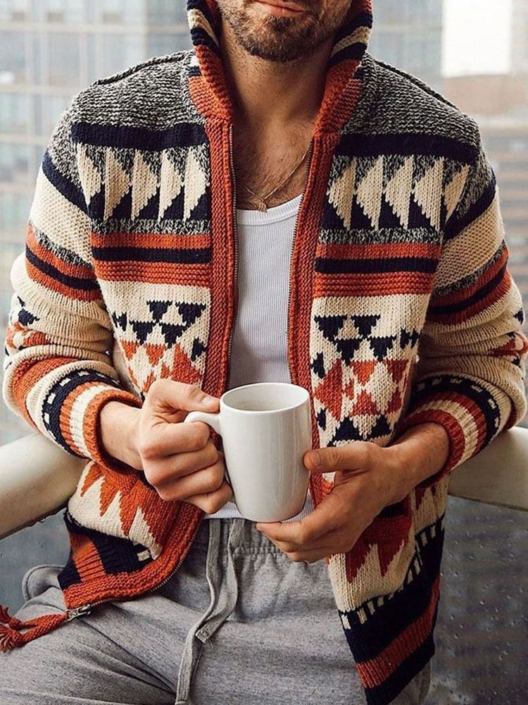 Padrão Geométrico Patchwork Slim England Casaco Suéter Masculino