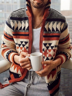 Padrão Geométrico Patchwork Slim England Casaco Suéter Masculino