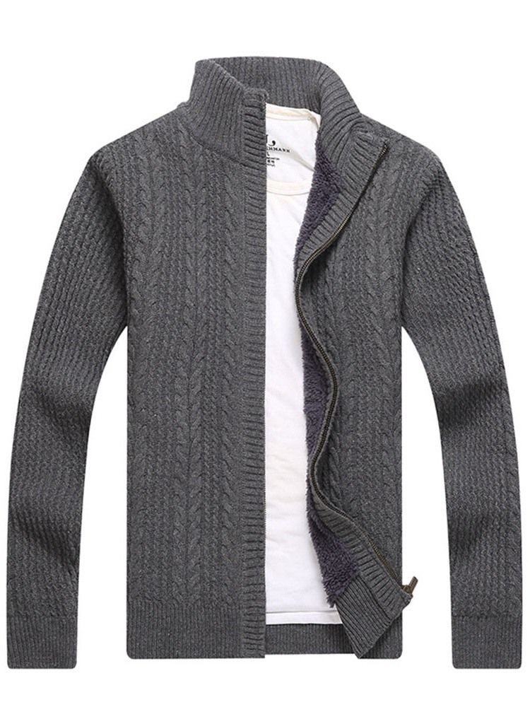 Patchwork Stand Collar Zipper Padrão Suéter Masculino