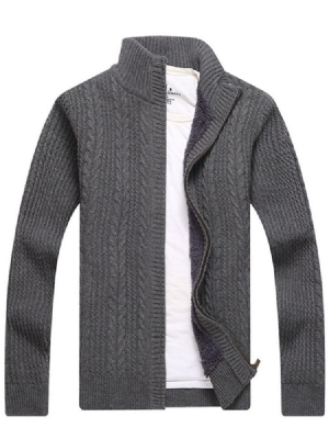 Patchwork Stand Collar Zipper Padrão Suéter Masculino