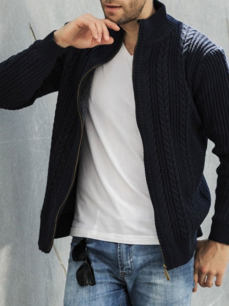 Patchwork Stand Collar Zipper Padrão Suéter Masculino
