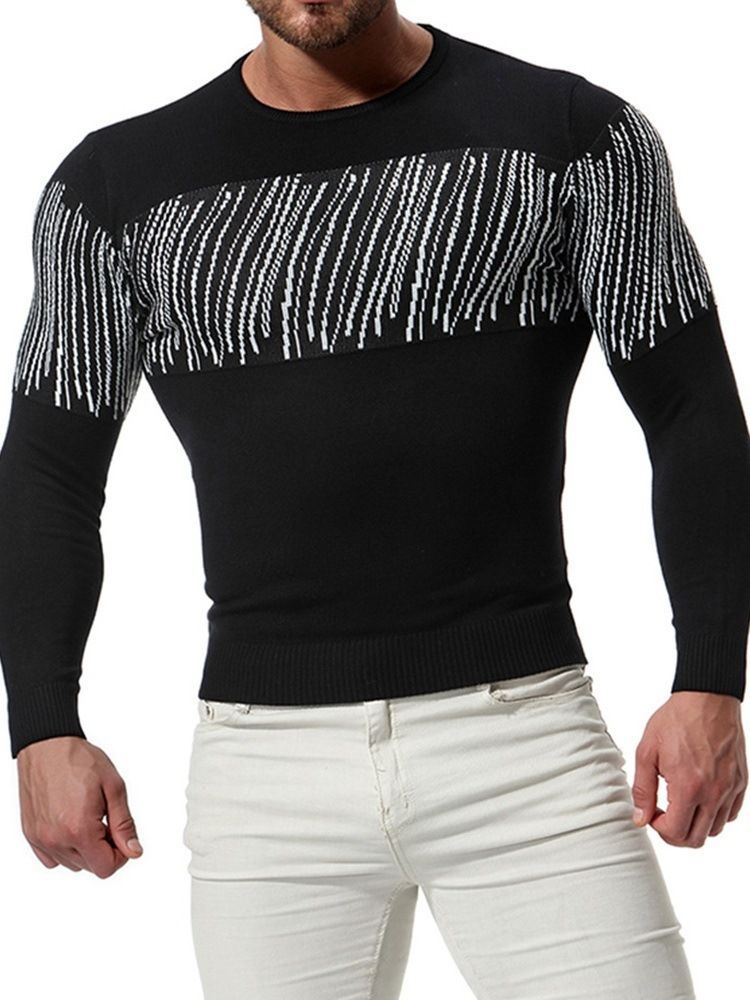 Suéter Casual Masculino Em Patchwork De Pescoço Redondo