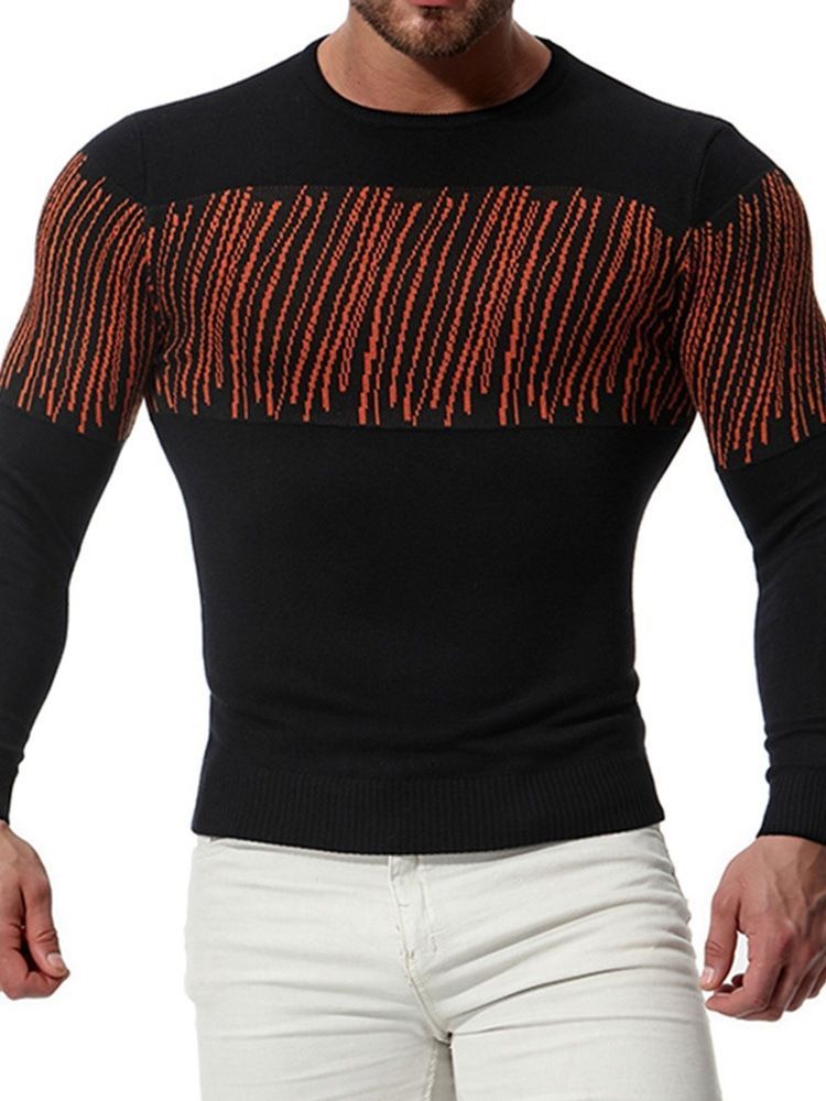 Suéter Casual Masculino Em Patchwork De Pescoço Redondo
