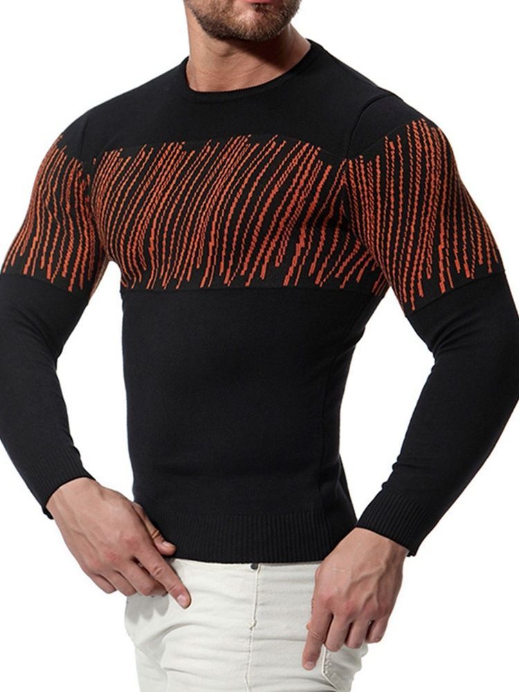 Suéter Casual Masculino Em Patchwork De Pescoço Redondo