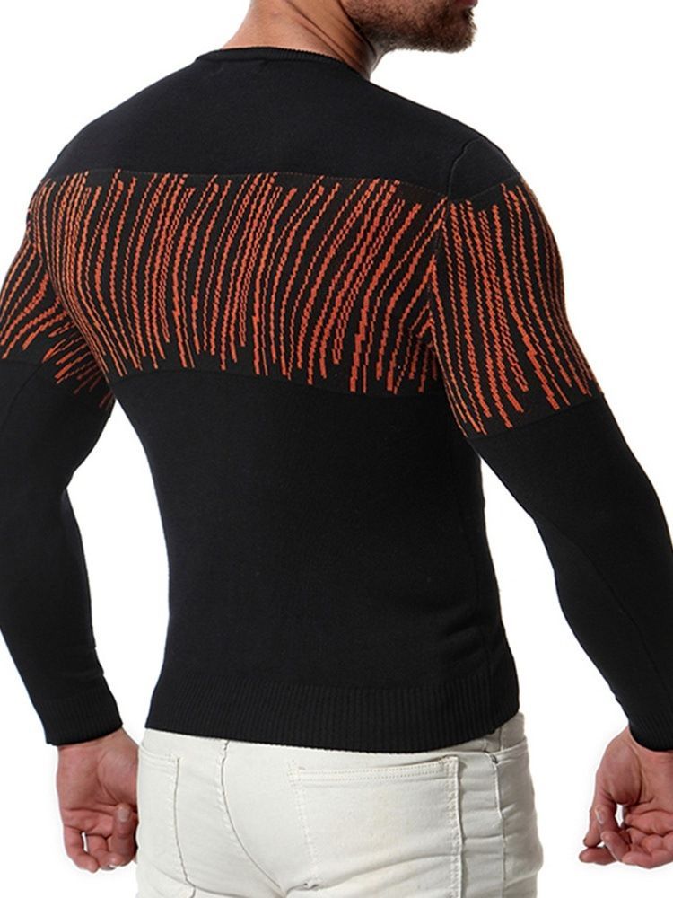 Suéter Casual Masculino Em Patchwork De Pescoço Redondo