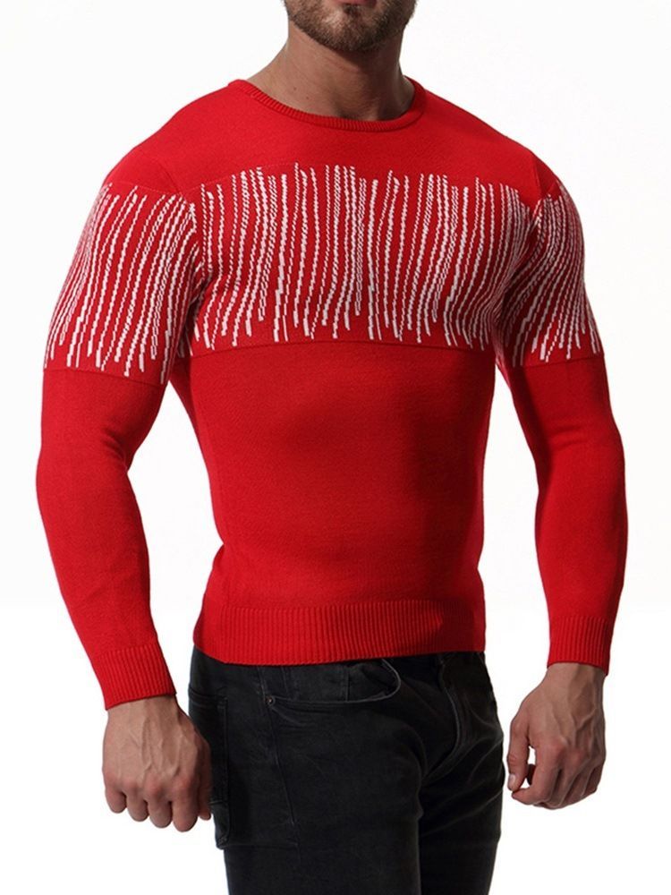 Suéter Casual Masculino Em Patchwork De Pescoço Redondo