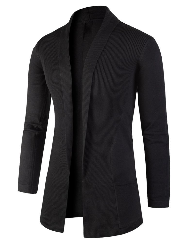 Suéter De Lapela Slim Masculino Com Cardigan De Comprimento Médio