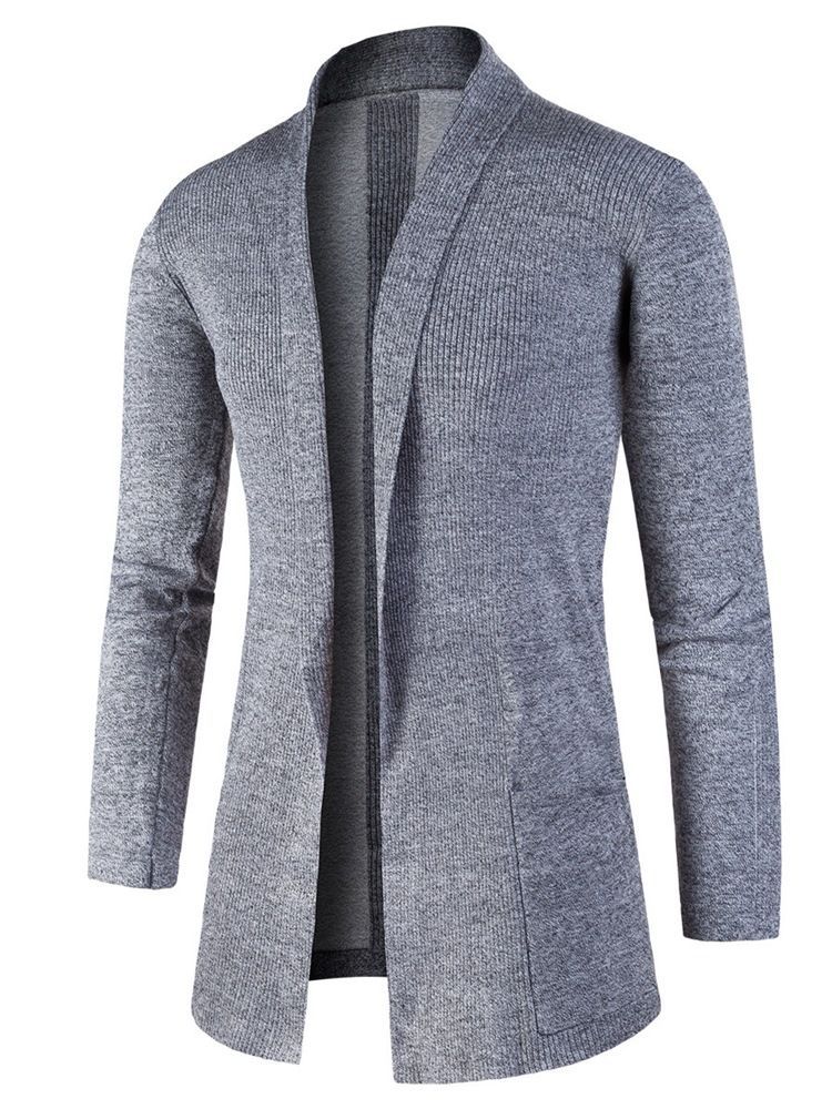 Suéter De Lapela Slim Masculino Com Cardigan De Comprimento Médio