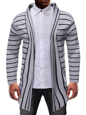 Suéter Magro Casual Masculino Com Listra De Comprimento Médio