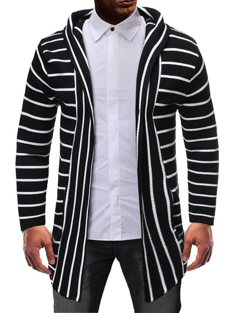 Suéter Magro Casual Masculino Com Listra De Comprimento Médio