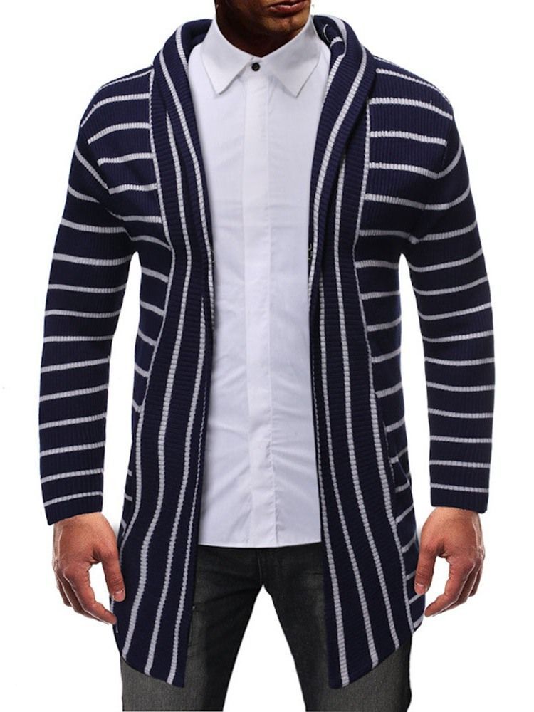 Suéter Magro Casual Masculino Com Listra De Comprimento Médio
