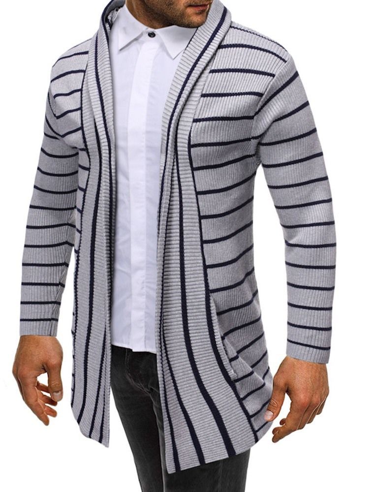 Suéter Magro Casual Masculino Com Listra De Comprimento Médio