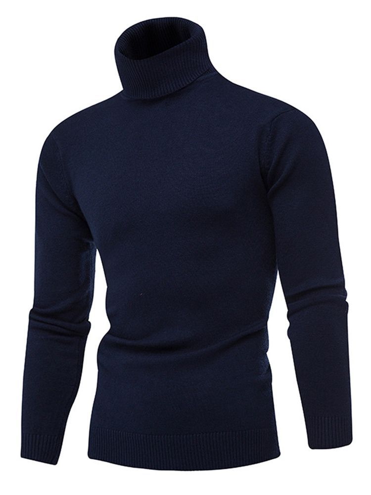 Suéter Magro Masculino Liso De Gola Alta