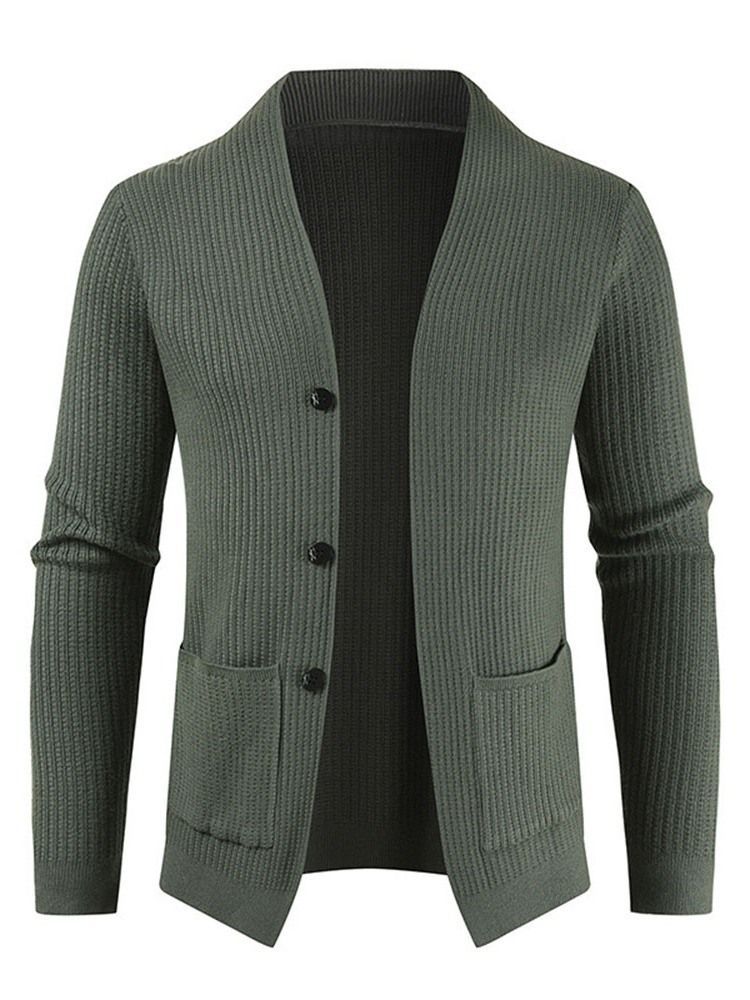Suéter Masculino Casual Com Decote Em V De Bolso Simples