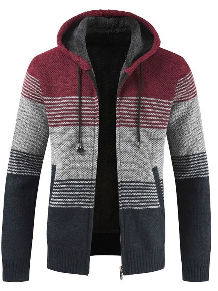 Suéter Masculino Com Capuz Patchwork Padrão De Inverno Com Zíper