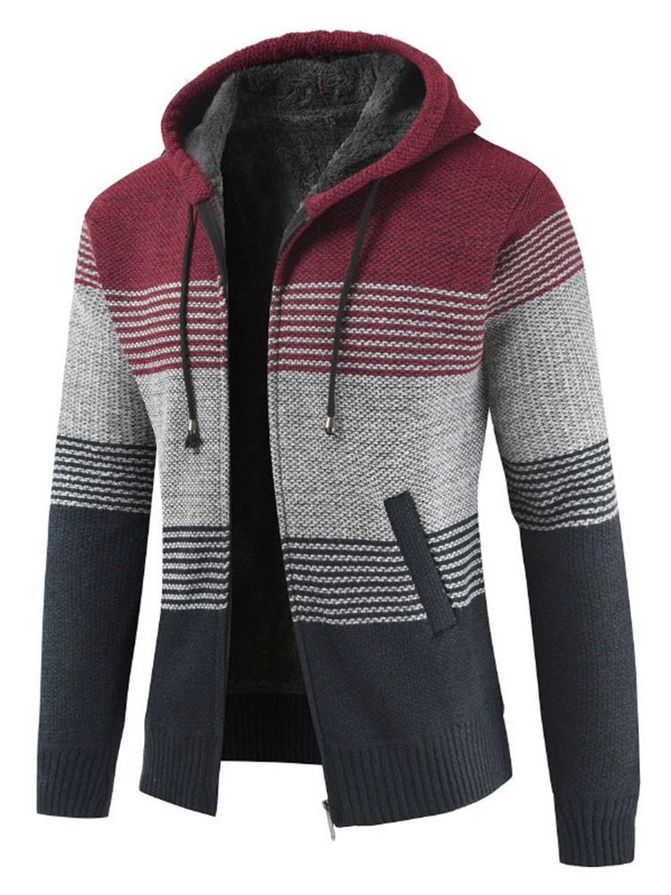 Suéter Masculino Com Capuz Patchwork Padrão De Inverno Com Zíper
