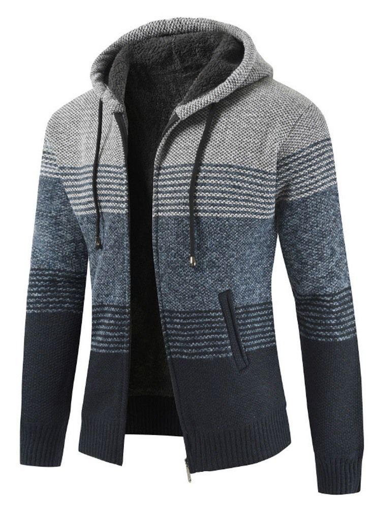 Suéter Masculino Com Capuz Patchwork Padrão De Inverno Com Zíper