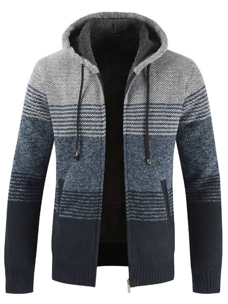 Suéter Masculino Com Capuz Patchwork Padrão De Inverno Com Zíper