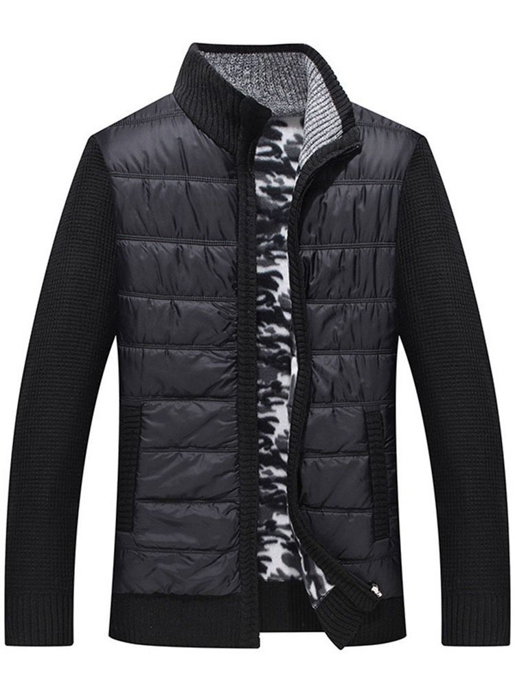 Suéter Masculino De Gola Padrão Patchwork Fino De Inverno