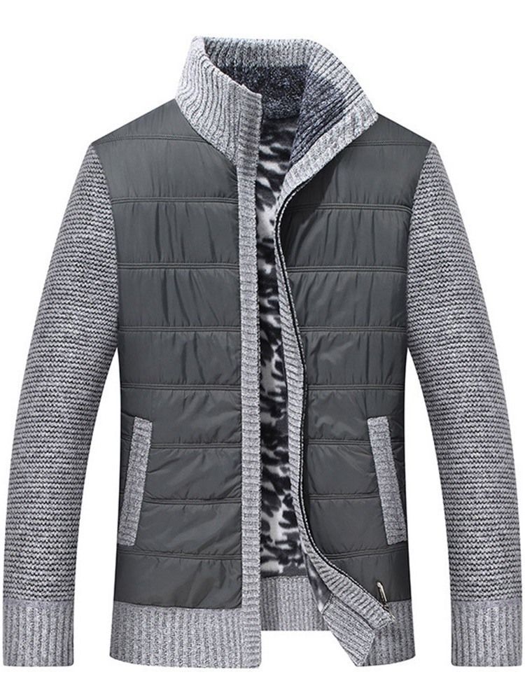 Suéter Masculino De Gola Padrão Patchwork Fino De Inverno