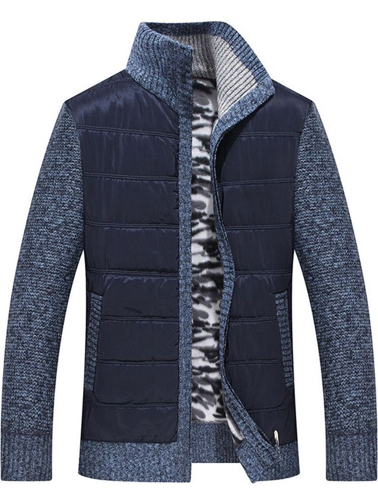 Suéter Masculino De Gola Padrão Patchwork Fino De Inverno