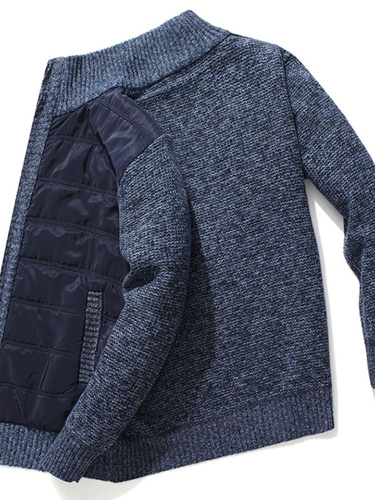 Suéter Masculino De Gola Padrão Patchwork Fino De Inverno