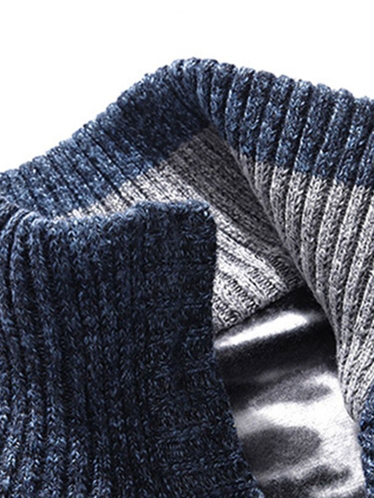 Suéter Masculino De Gola Padrão Patchwork Fino De Inverno