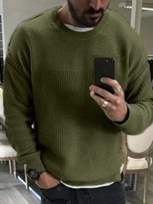 Suéter Masculino Liso Padrão Com Decote Redondo