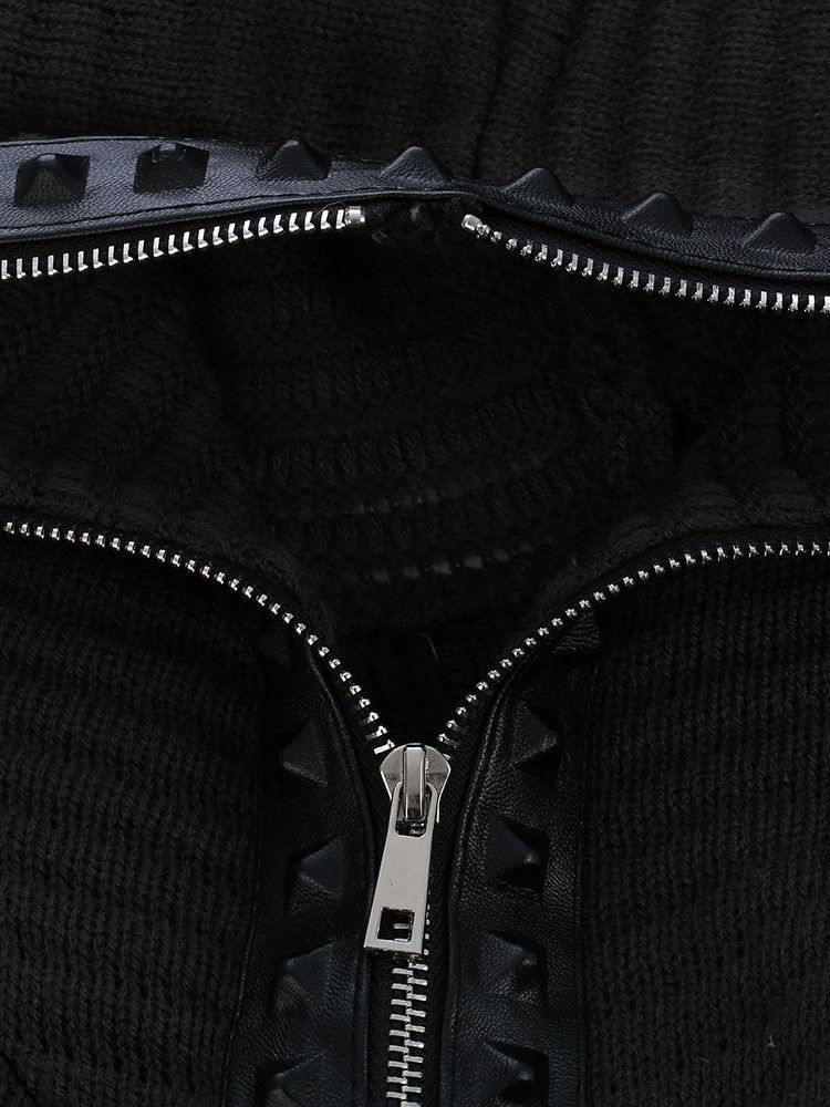 Suéter Masculino Padrão Patchwork Com Capuz E Zíper De Inverno