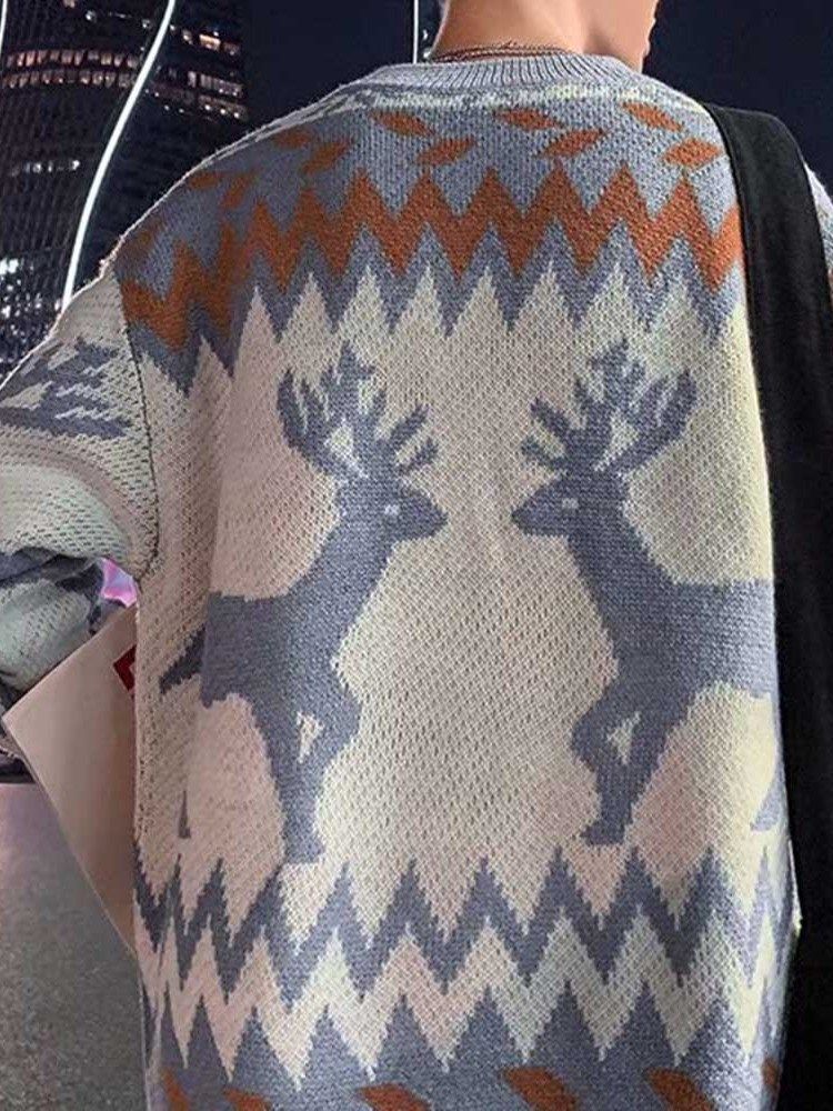 Suéter Masculino Solto Animal De Gola Redonda