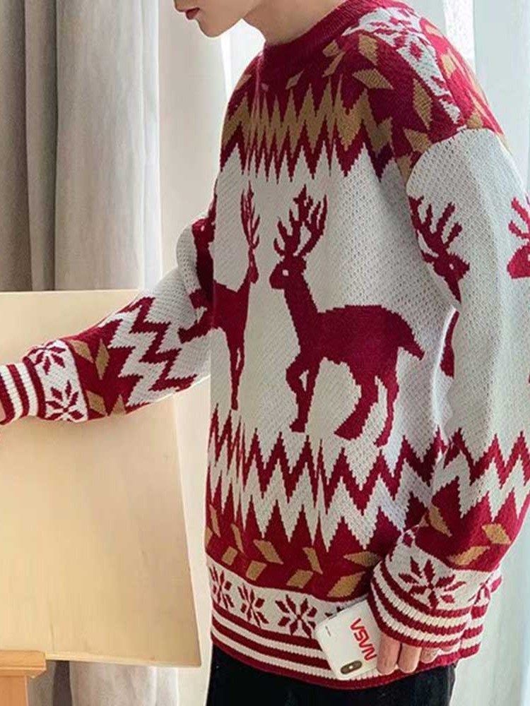 Suéter Masculino Solto Animal De Gola Redonda